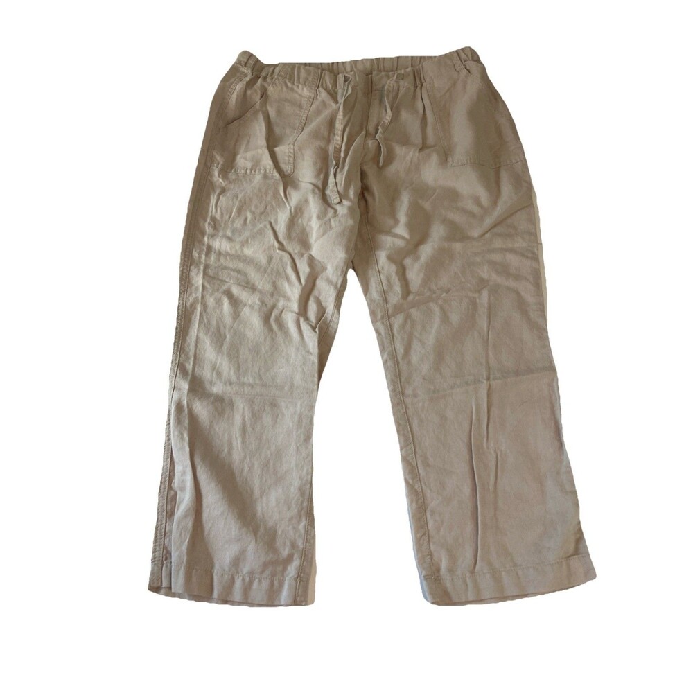 Columbia Cropped Beige Linen Pants Women's Large, Drawstring Pants